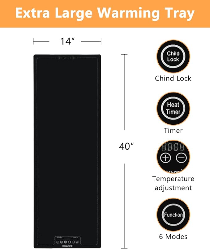 Electric Warming Tray,Extra Large Food Warming Mats with Temp-Settings & Timmer,Full Surface Heating Electric Food Warmer Mat Keep Food Warm at Buffet, Party, Sabbath, Daily Use (XXL(40 * 14"))