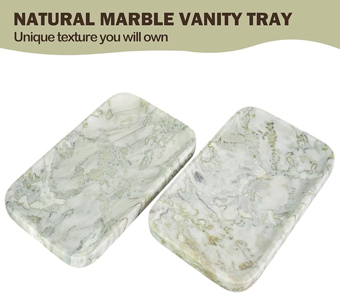 Karibiber Marble Vanity Tray, Large Stone Bathroom Tray for Countertop, 14'' African Gem Genuine Marble Decorative Tray for Dresser, Green Kitchen Trays for Counter,Perfume Storage, Non-Resin/Ceramic