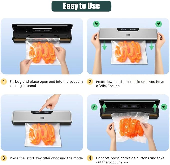 Food Saver Vacuum Sealer Machine -100 Times Consecutive Works | 5mm Sealing Wire | 5 Food Modes | Compact Design Dry&Moist Multi-Functional Storage with 10 Vacuum Seal Bags