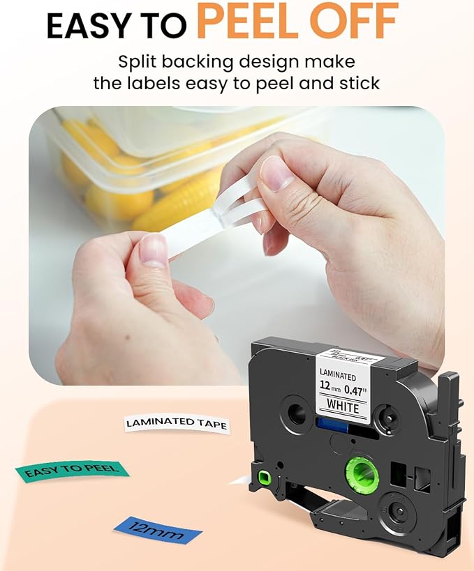 Replacement for Brother P Touch Label Maker Tape 12mm 0.47 Laminated Multicolor TZe TZ Tape, Compatible with PT-D210 D220 H110 D400 D600, White/Red/Blue/Yellow/Green/Orange, 1/2" x 26.2', 6-Pack