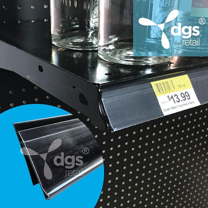 Shelf Label Strips 50 Pack Snap-in Angled 1.25”H Shelf Label Holder Strips for Metal Wood or Plastic Gondola Shelf with Price Tag Channel, PVC Plastic Clear Front/Black Back Strip for 36” Long Shelf