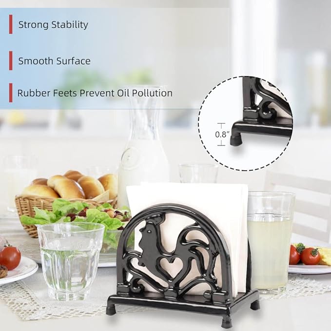 MINLUFUL Vintage Metal Napkin Holder, Heavy Cast Iron Napkin Holder Organizer for Kitchen Restaurant Home Décor, Black