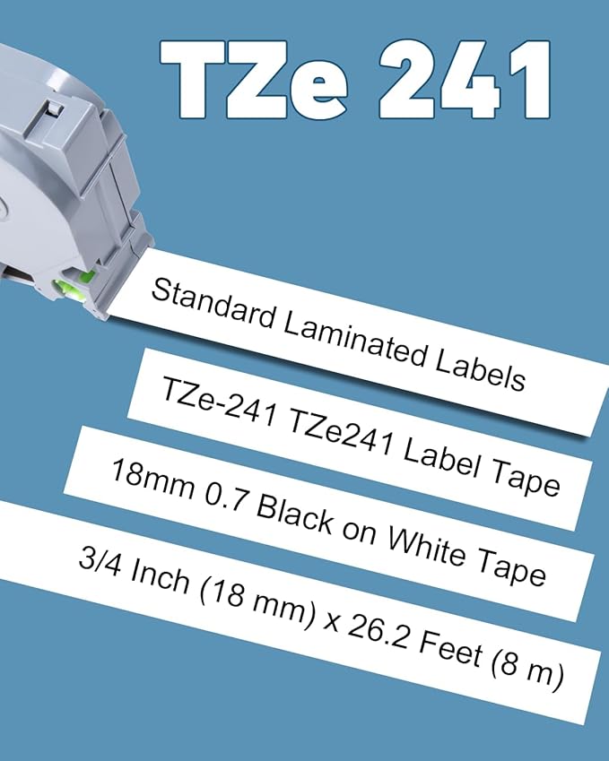 Weemay 5 Pack Compatible TZ Tape 18mm 0.7 Laminated White TZc241 for Brother Label Maker P Touch 3/4 Inch TZe241 Black-on-White TZe Label Tape for Ptouch PT-D400AD PT-D610BT PT-D600 PT-D410 Printer