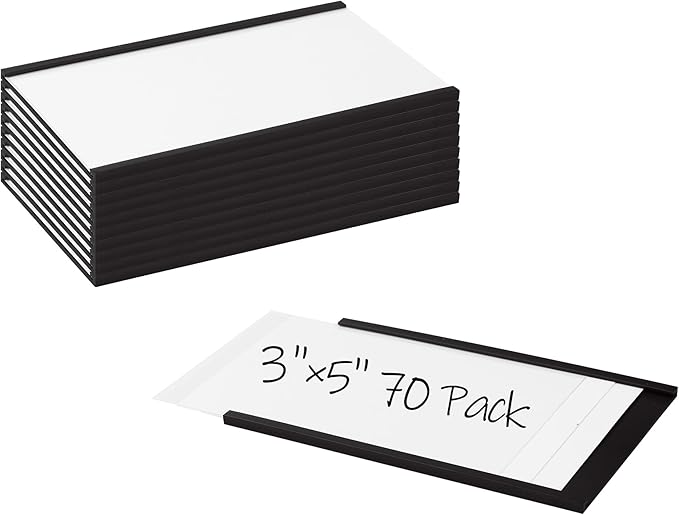 Realth C Channel Magentic Label Holders 70 Pack 3" x 5" - Magnetic Name Tags for Classroom, Office, Shelving, Bins, Library, Supermarket