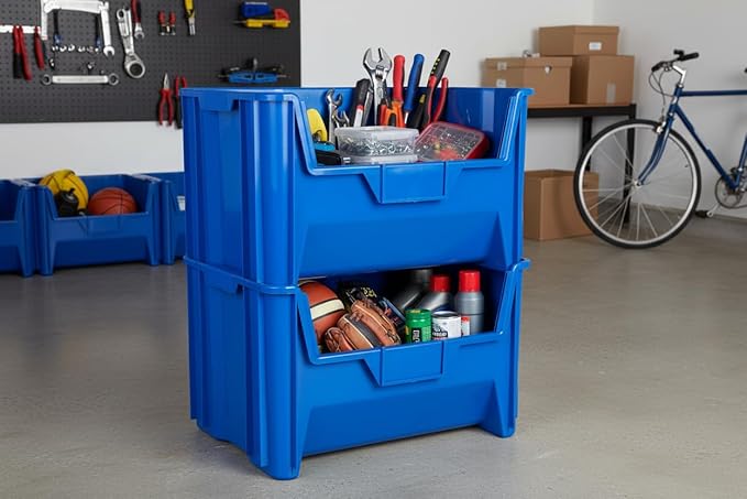 Hudson Exchange 20" x 15" x 12.5" (54 Pack) Plastic Giant Stackable Hopper Bin Container, Blue