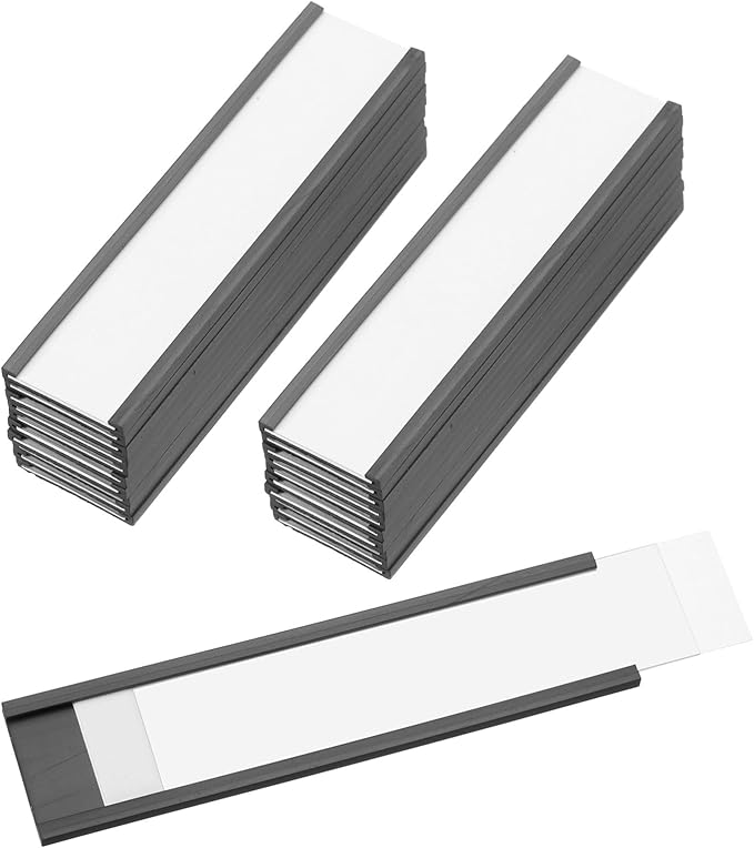 PATIKIL Magnetic Label Holder 4" x 0.7" with Paper Inserts, 25 Pcs C Channel Magnetic File Cabinet Labels Shelf Data Card Holder Signs for Metal Racks Shelves Whiteboard Tool Box