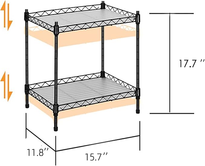 Best 2-Tier Wire Shelving - Black - Lightweight Mini Seasoning Shelf - Kitchen Storage Shelves, Unit with Adjustable Storage Shelf, 11.8"D x 15.7"W x 17.7"H