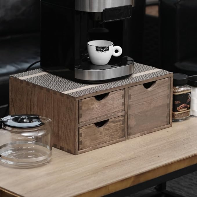 DDYURI Coffee Pods Storage Drawer Holder for Capsules - Multi Functional Desk Organizer Drawers For K cups Coffee Maker Brew - Kitchen Mini Wooden Box Chest Sideboard Counter Organization CF2D3C Dark