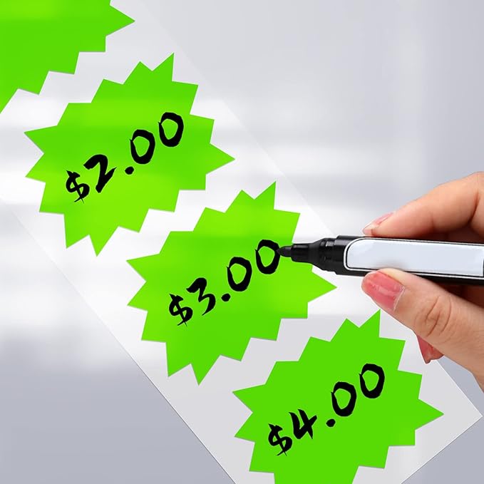 Price Tags Stickers Green 4 x 3 Inches Self-Adhesive Large Sale Sticker Starburst Signs Removable Waterproof Labels for Retail Store Market Business 500 PCS