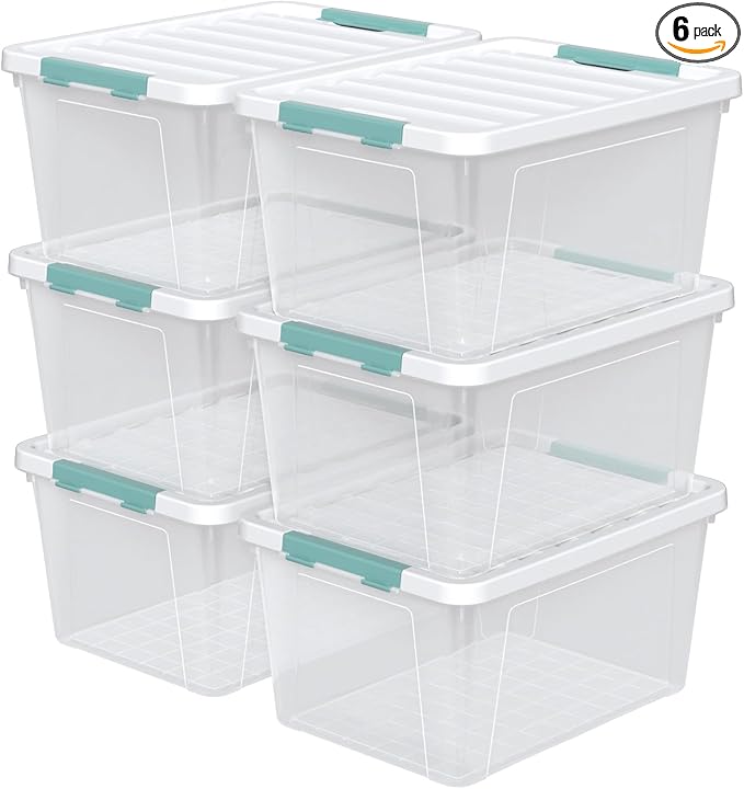 Sandmovie 36 Quart Large Clear Storage Bins, Plastic Storage Box, 6 Packs