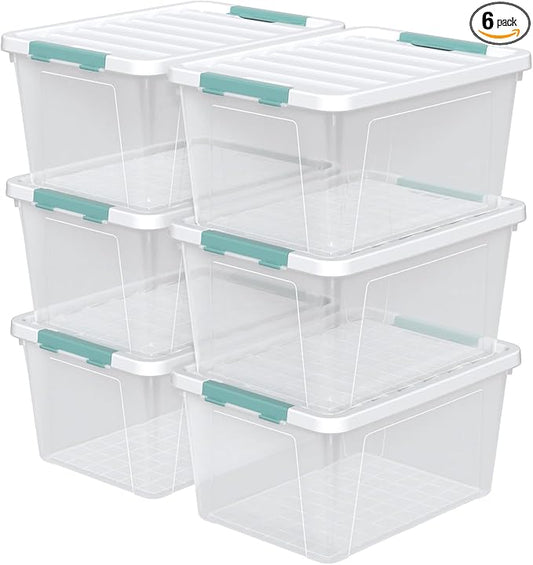 Sandmovie 36 Quart Large Clear Storage Bins, Plastic Storage Box, 6 Packs