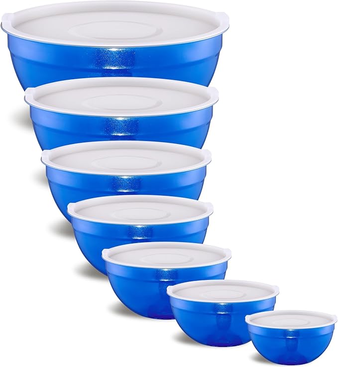Onlycooker Blue Mixing Bowls With Airtight Lids,Stainless Steel Bowl,Salad Bowls 7 Piece Colorful Nesting Bowl Blue Kitchen Accessories,Size 7,3.6,2.7,2.1,1.5,1.1,0.8QT Stackable Design