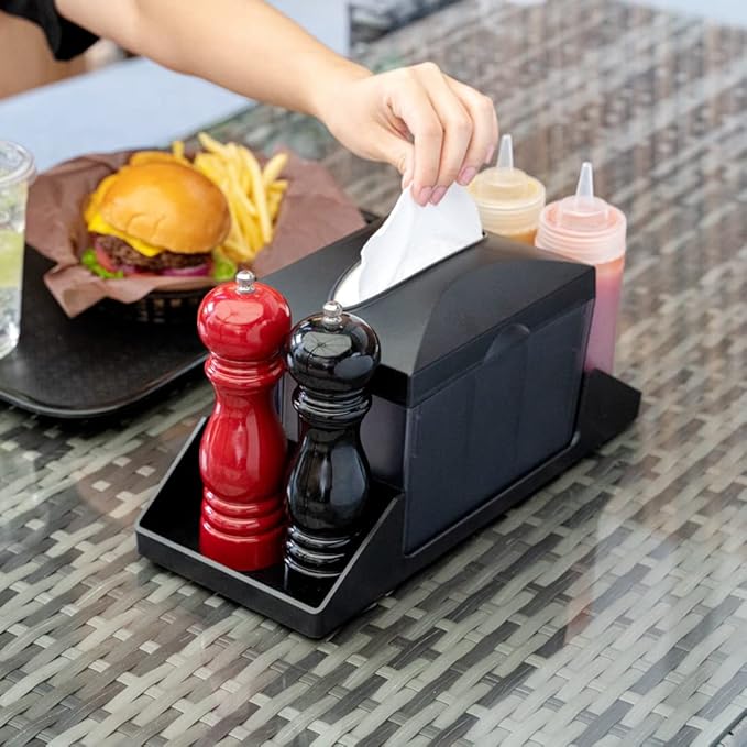 Restaurantware 7 Inch x 6.5 Inch Napkin Holder, 1 Rectangle Napkin Dispenser - Tabletop, Easy Access, Black Plastic Commercial Napkin Dispenser, Refillable, For Countertops