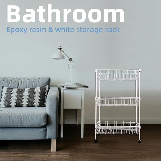 NSF white 3-layer storage rack, refrigerator crevice rack, washing machine crevice rack, laundry room dirty clothes storage, multifunctional household epoxy resin deep mesh basket
