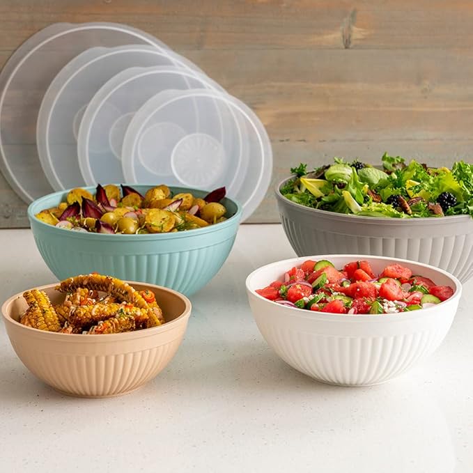Nordic Ware Prep and Serve Mixing Bowls Set, 8-Piece, Earth-Tones