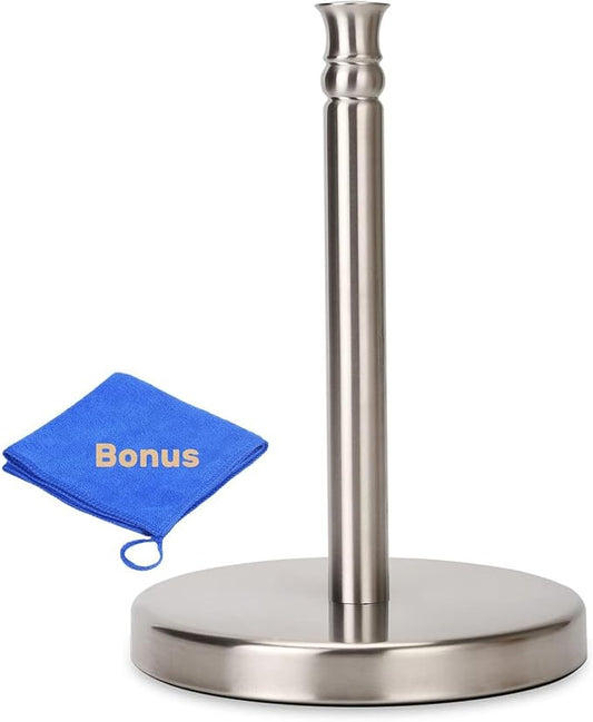 Sfemn Paper Towel Holder Countertop, Standing Paper Towel Roll Holder for Kitchen Bathroom, with Weighted Base for One-Handed Operation, No Wobbly (Brushed Nickel)