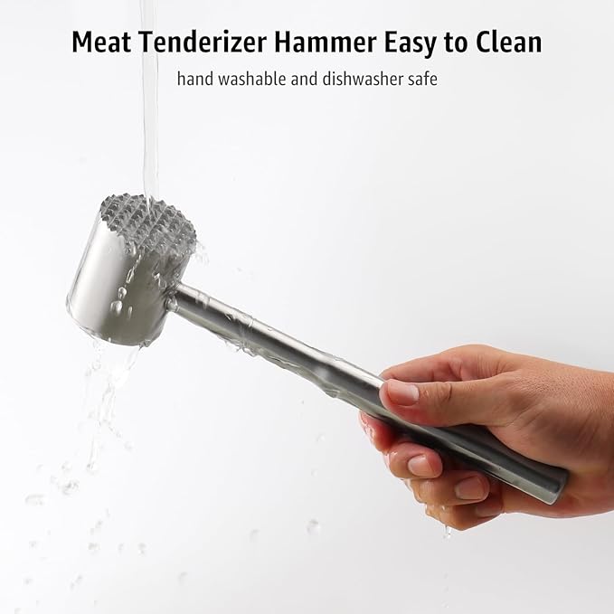 Yoofei Stainless-Steel Meat Tenderizer Mallet - Meat Tenderizer Tool for Pounder Chicken, Beef, Steak, Pork, Dual-Sided with Ergonomic Handle, Kitchen Gadgets and Essentials Cooking Accessories