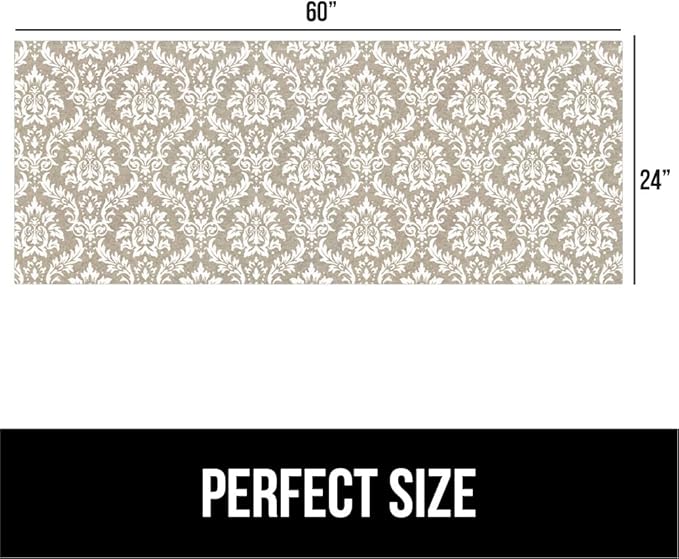 GORILLA GRIP LeakGuard Non-Adhesive Under Sink Mat for Kitchen Cabinet, 24x60, Waterproof Quick Dry Shelf Liner, Durable Absorbent Felt Mats for Bathroom Sinks, Cabinets, Dresser, Damask Taupe Cream