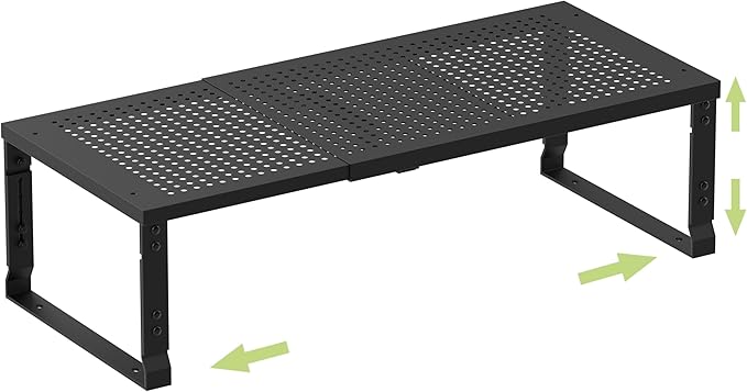 Zilvando Heavy-Duty Adjustable Metal Shelf Organizer - Expandable & Stackable Pantry Storage Rack for Kitchen, Bathroom, RV, Cabinets(1 Pack/Black, Large)