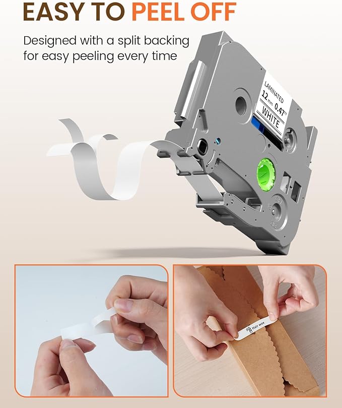 Replacement for Brother P Touch Label Tape TZe-231 TZe231 TZe TZ 12mm 0.47 Laminated White Label Maker Tape for Brother PT-D210, PT-D220, PT-H110, PT-D400, PT-D410, PT-D600, 12mm x 8m, 4-Pack