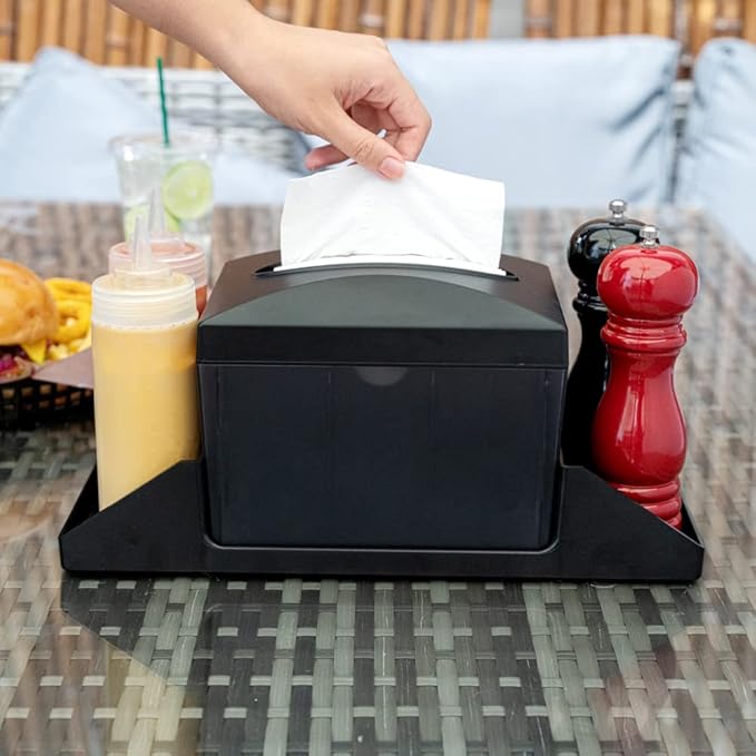Restaurantware 7 Inch x 6.5 Inch Napkin Holder, 1 Rectangle Napkin Dispenser - Tabletop, Easy Access, Black Plastic Commercial Napkin Dispenser, Refillable, For Countertops