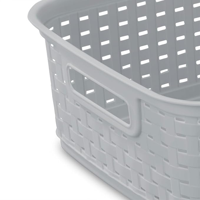 Sterilite Short Plastic Weave Storage Basket, Bin Organization for Countertops, Tabletops and Shelves for Crafts, Jewelry, Gray, 18-Pack
