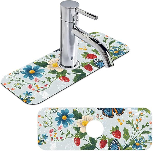 1 PC 15.4*5.7 Inch Absorbent Faucet Mat for Kitchen Butterfly Sink Splash Guard Fast Drying Kitchen Faucet Mat for Bathroom Kitchen