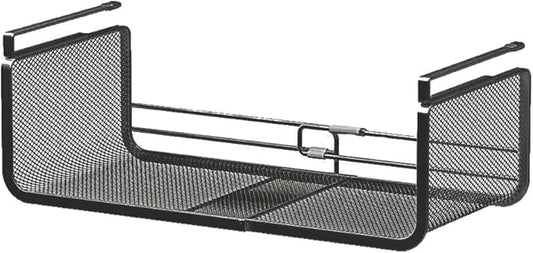 Janebert Expandable Under Shelf Basket Organizer, Under Shelf Storage, Hanging Baskets Under Cabinet for Pantry Kitchen Cupboard Desk Counter Bookshelf Space Saver Heavy Duty Slide-in (Black, 1 Pack)
