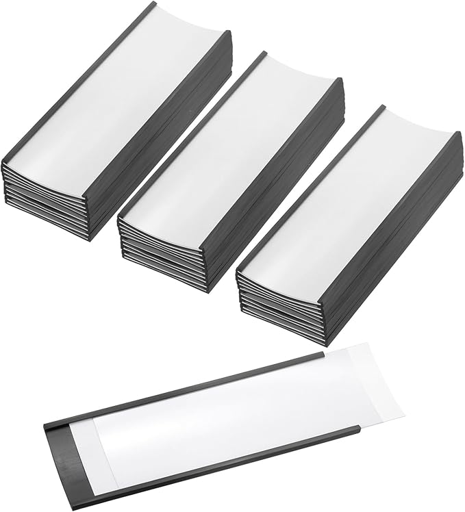 PATIKIL Magnetic Label Holder 5.5" x 2" with Paper Inserts, 50 Pcs C Channel Magnetic File Cabinet Labels Shelf Data Card Holder Signs for Metal Racks Shelves Whiteboard Tool Box