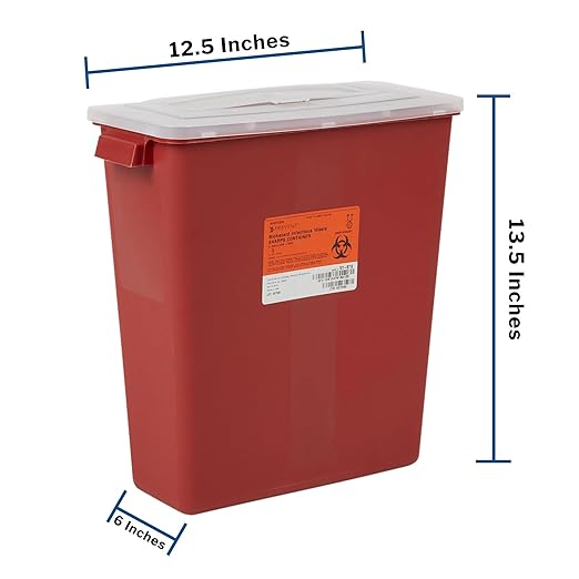 McKesson Sharps Container, Stackable, Locking Lid, Red, 3 gal, 12 in x 6 in x 13.5 in (L x D x H), 12 Count