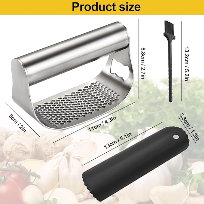 Garlic Press Rocker, Stainless Steel Garlic Press Rocker Heavy Duty Garlic Mincer, Easy Kitchen Gadget for Kitchen Essentials Utensils Accessories, Ergonomic Handle (1, B)
