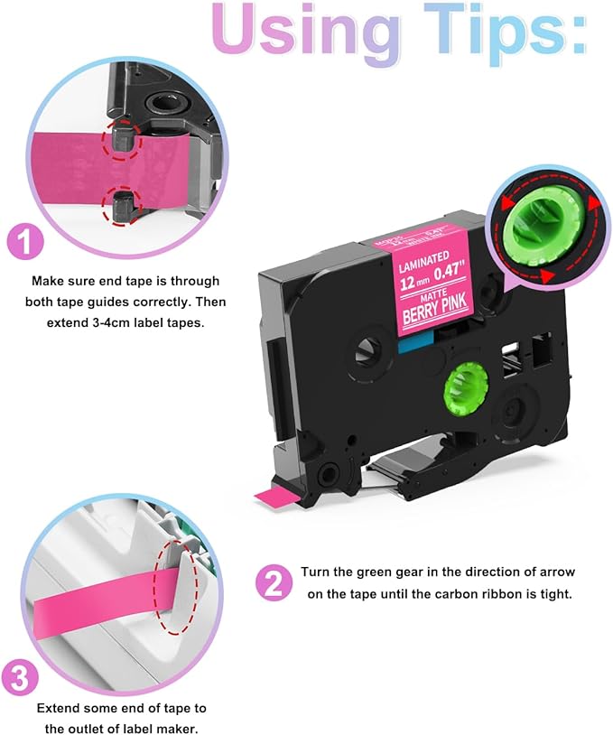 Labelife 6-Pack Replace Brother P Touch Label Tape, TZe TZ Tape 12mm 0.47 Laminated Color Label Maker Tape for Brother PT-D210 PT-H110 PT-D220 PT-D400, White on Pink/Lime Green/Orange/Blue/Green/Black