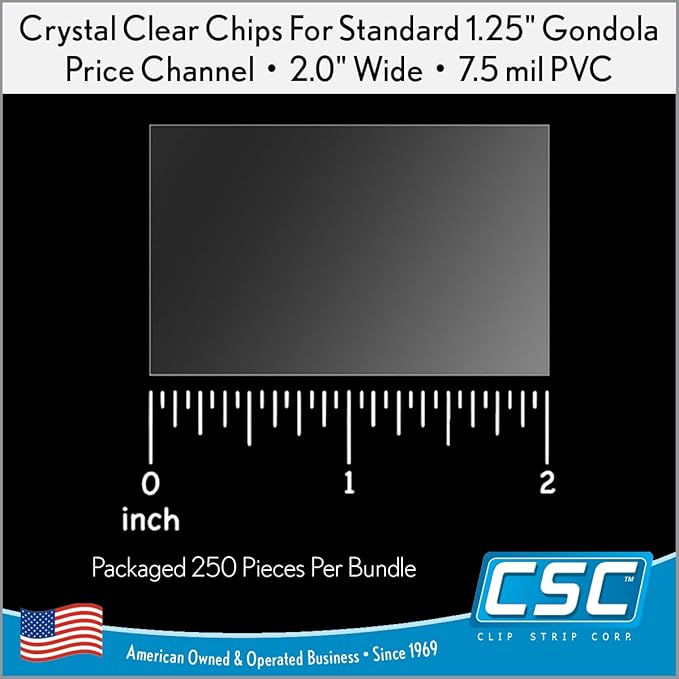 Clip Strip Corp. Price/Data Channel Label Holder Chips, Clear Plastic Tags, 2" L x 1.25" H, 7.5 Mil Thick, Gondola Shelf Edge, Reusable, Made for Point of Purchase Shelf Molding (500)