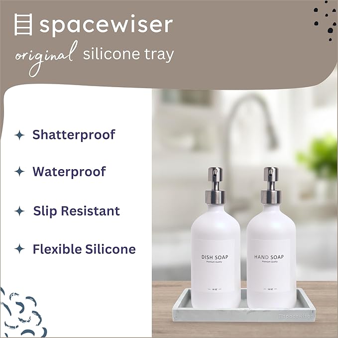 Spacewiser Countertop and Vanity Tray - 2 PC Small 7.7" Silicone Bathroom Trays, Kitchen Soap Tray, Dish Sponge Soap Holder Kitchen Sink Organizer Caddy, Bathroom Counter Trays for Lotion Dispenser