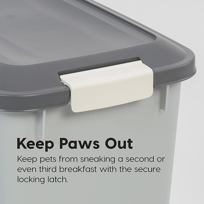 IRIS USA Dog Food Storage Container 54 lbs, 2-Pack with Wheels, Airtight Lid, 2-Cup Scoop, Double Pet Food Storage, Built in Scoop Storage in Lid, Versatile Pet Food Bin, Portable, Gray/Dark Gray
