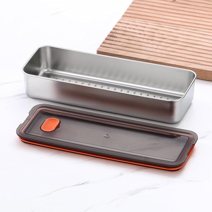 2Pack Food Storage Container,Deli Meat Container with Lid,Bacon Container for Refrigerator,304 Stainless Steel Bacon Storager,Cheese Holder for Fridge,Dishwasher Safe Fruit Storage Containers