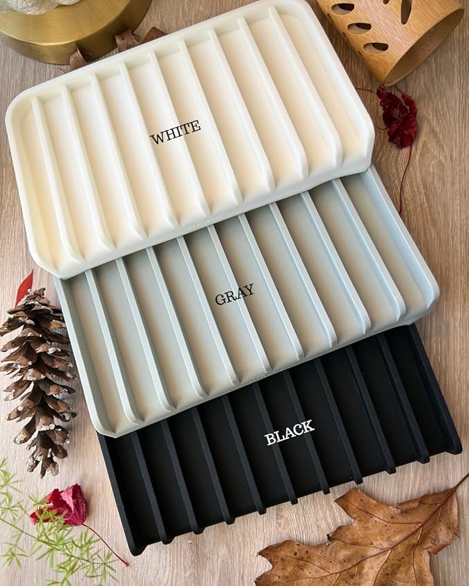 Effilogic Silicone Sponge Holder – Self-Draining Kitchen Sink Organizer, Quick Dry Mat and Counter Protector – Dishwashing Accessories for Sponges, Brushes, and Soap - Large White