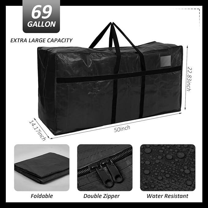 Windyun 6 Pack 69 Gallon Extra Large Moving Bags XXL Heavy Duty Storage Bag with Strong Zipper Handle Jumbo Big Tote Box Foldable for College Dorm Travel Clothes Duffle Blanket Pillow(Black)
