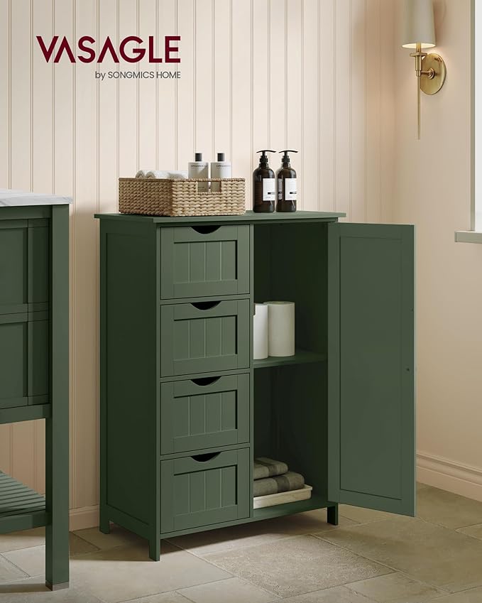 VASAGLE Storage Cabinet with Drawers, Freestanding Floor Cabinet with Door, 11.8 x 21.7 x 32.3 Inches, Adjustable Shelf, for Bathroom, Living Room, Kitchen, Sage Green ULHC041CH01S