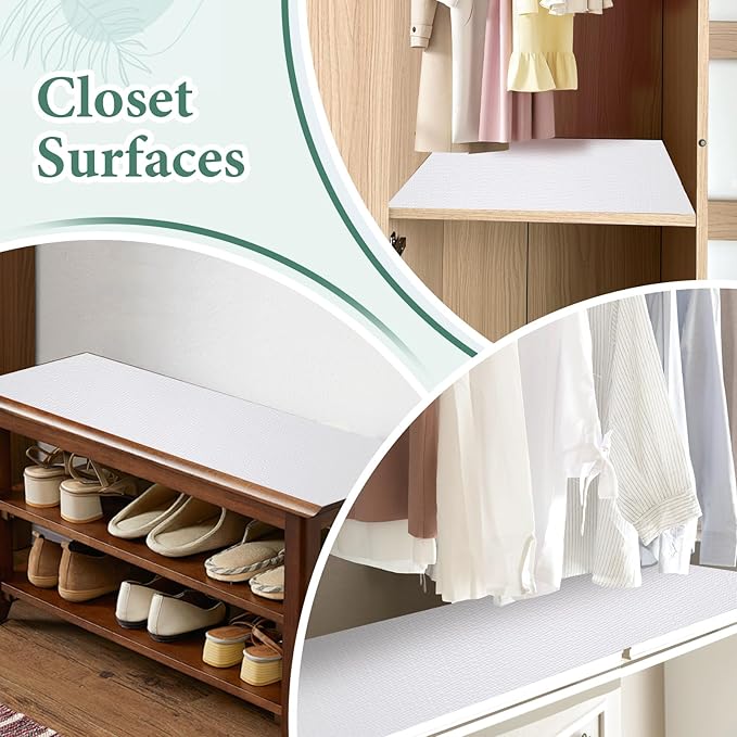 Drawer and Shelf Liner for Kitchen Cabinet: 17 in X 20 Ft Non Slip Waterproof Shelf Paper Non Adhesive Refrigerator Liners White Easy Liners for Bathroom Cupboard with Knife Tape Measure