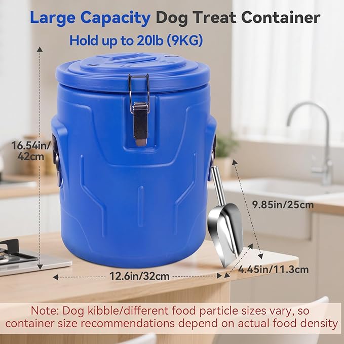 Newget 20lb Dog Food Storage Container, Stainless Steel Airtight Pet Food Storage Container and Durable Plastic Food Container, Large Metal Cat Food Container with Lid and Scoop to Keep Fresh