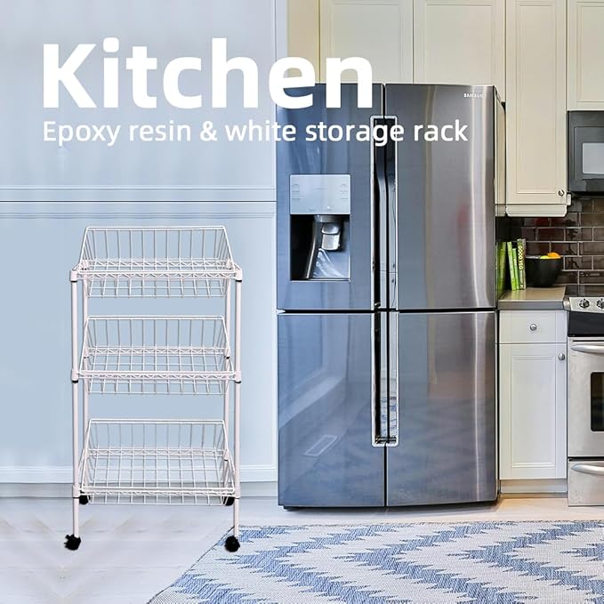 NSF white 3-layer storage rack, kitchen basket rack, vegetable tableware sorting, laundry room dirty clothes storage, detachable storage basket, multifunctional household epoxy resin