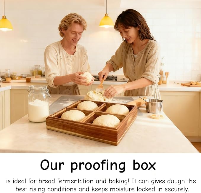 Jorivel 2 Pack Wooden Pizza Dough Proofing Box 16" x 12" w/Lids - Made From Natural Acacia Wood - Ideal Bread Proofing Box, Pizza Storage Container - Comes with 2 Adjustable Partitions & 1 Wood Shovel
