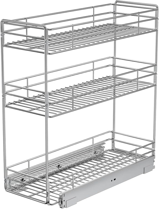 Pull Out Spice Rack Cabinet Organizer 5½" W x 20½" D, 3 Tier Heavy Duty Sliding Spice Cabinet Organization for Narrow Cabinet, Pull Out Shelves for Kitchen