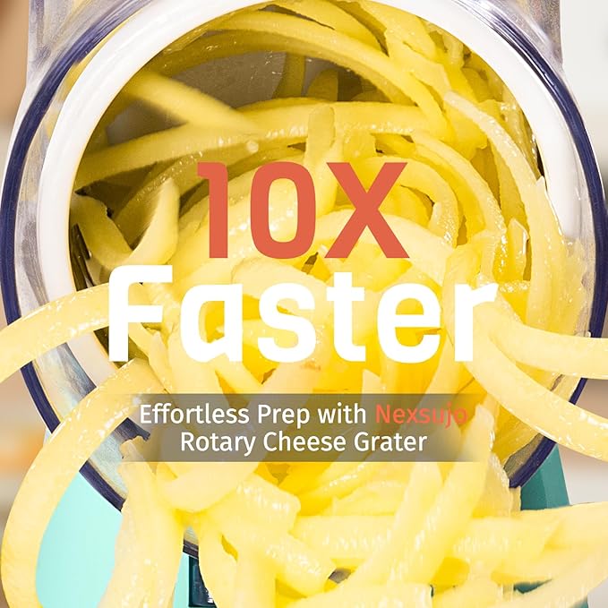 Nexsujo Rotary Cheese Grater Hand Crank, 3 Blades Slicer Shredder, Cheese Grater for Kitchen, Multi-Functional Kitchen Tool for Vegetables, Nuts, Chocolate, with Strong Suction Base, Blue
