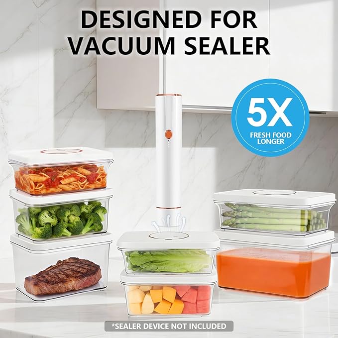 Vacuum Seal Containers, 3Pcs Reusable Food Storage Containers with Lids for Meal Prep and Freezer,BPA-Free，Microwave Safe，Leak-proof,Airtight (Vacuum Sealer Not Included)