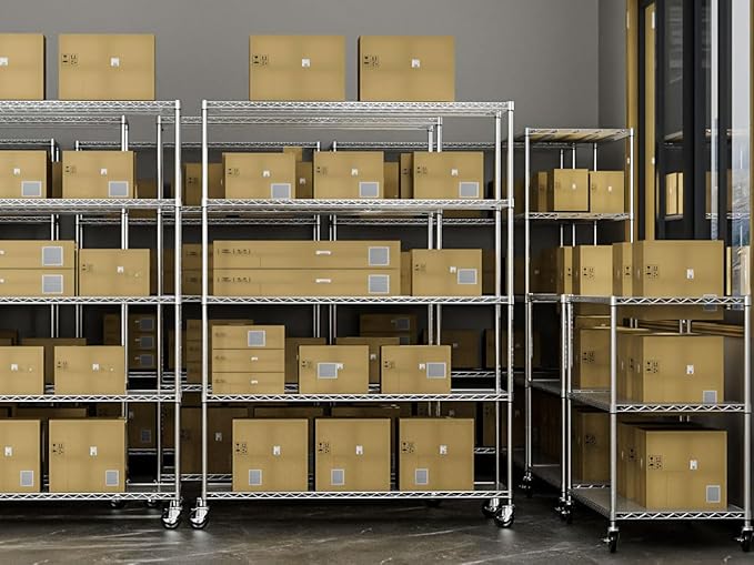 5 Tier NSF Wire Shelf Shelving Unit, 24 x 60 x 82 Inch 7500lbs Capacity Heavy Duty Adjustable Storage Metal Rack with Wheels/Leveling Feet & Shelf Liners, Ideal for Garage, Kitchen, and More - Chrome