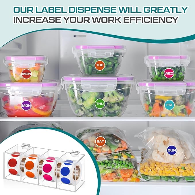Day of The Week Sticker Dispenser 2.17" Square Acrylic Sticker Roll Holder Covered Label Dispenser Wall Mount 4 Slot Holder for Office Desktop Stickes, Clear, Short Single Layer(No Label)