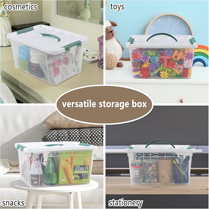 Pekky 14 Quart Plastic Lidded Storage Bins Set of 8, Clear Latching Storage Box with Handle