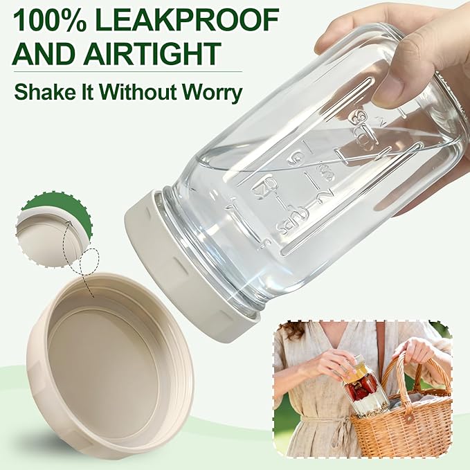 4 Pack Glass Salad Jars with Lids,32oz Mason Jars for Meal Prep,Leakproof Lunch Container with Two Small Built-in Boxes for Wet/Dry Separation of Salad Dressing and Dry Ingredients ( Apricot White)